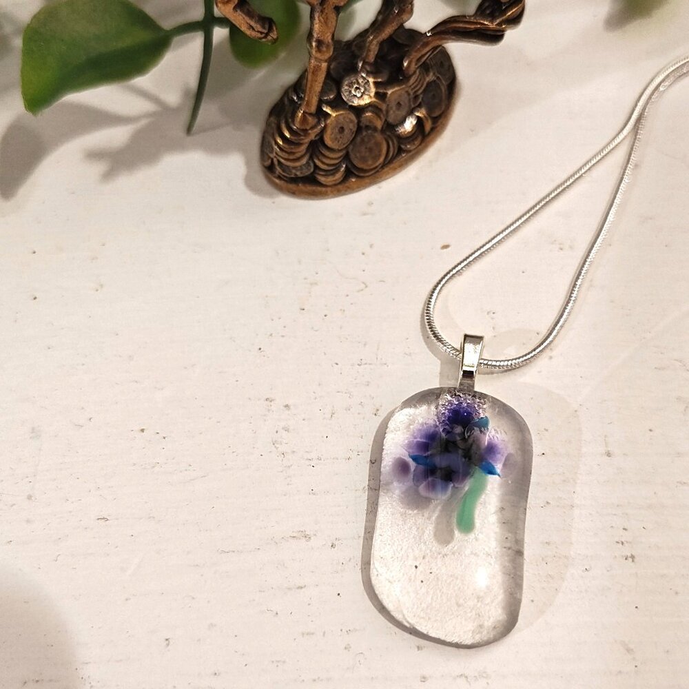 Purple sculpted iris pendant OOAK handmade nature inspired jewelry + necklace